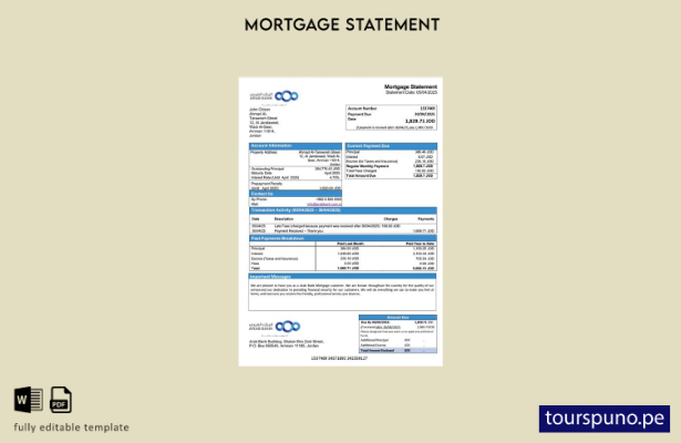 listo para imprimir extracto de hipoteca del Jordan Arab Bank plantilla en Word 